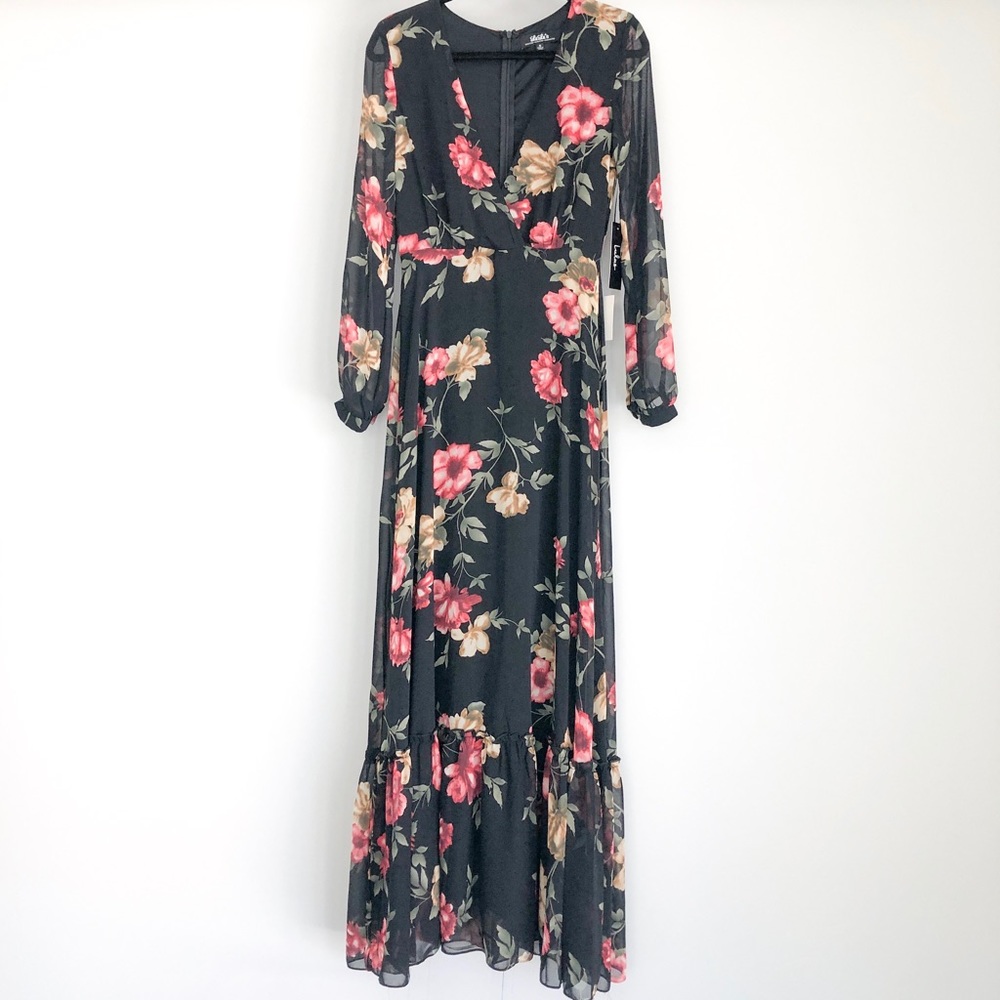 Lulus - Black Floral Print Maxi Dress NWT